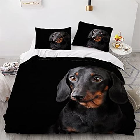 Black Sausage Duvet Cover Set 3D Printed Pet Puppy Bedding Single Bed Quilt Cover with Zipper, Soft Microfiber Bedding Set Comforter Cover for Kids Teens Boys Girls Adults Room Decro Cover