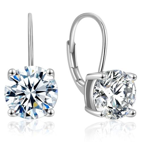 Moissanite Dangle Earrings for Women，2-4CT 18K White Gold Plated 925 Sterling Silver D Color Drop Earring, Jewelry for Wife Her Birthday Wedding