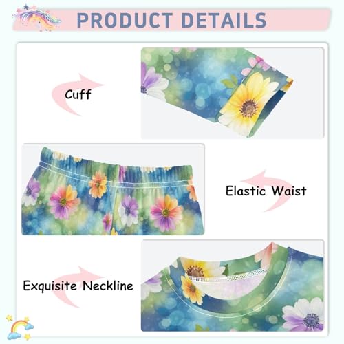 ODAWA Fall Pajamas Watercolor Flowers Footless Tee and Pant 2-piece Pj Set 18M4