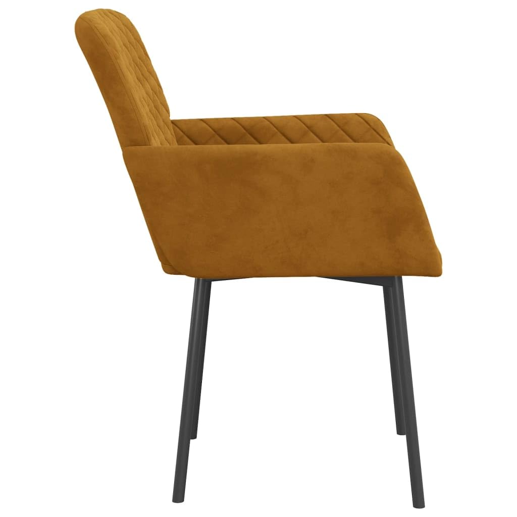Juego de 2 sillas de comedor tapizadas de terciopelo marrón con reposabrazos | Cómodo sillón tapizado con espuma y marco de metal resistente para cocina, salón y comedor.