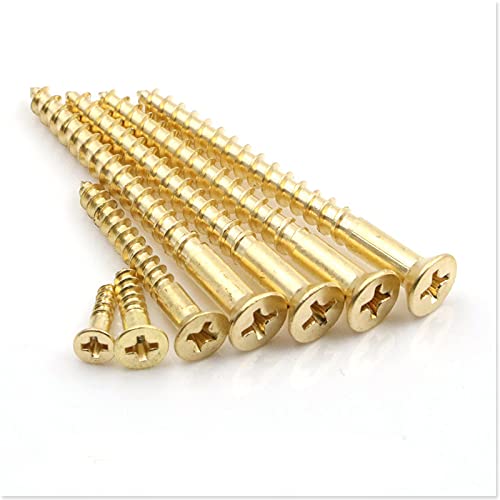 M3 M4 M5 Brass Self Tapping Screw Furniture Carpenter Cupboard Hinge Cross Copper Screws 50pcs - (Size: M5x25)