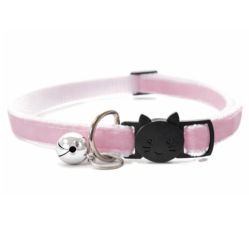 Velvet Cat Collars with Bell | Quick Safety Release Breakaway Buckle | Handmade in the UK | Available in Cat & Kitten Size | Baby Pink Velvet