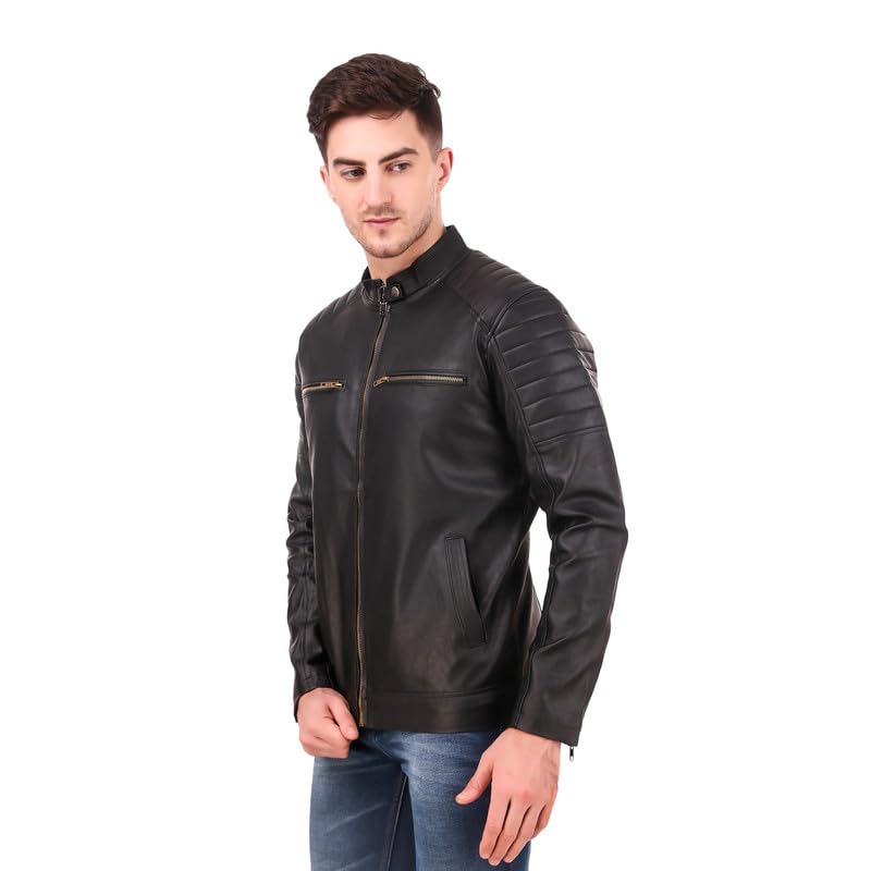 Image of Leather Retail Men's Faux Leather Solid Jacket (Black) LRDEBL0511
