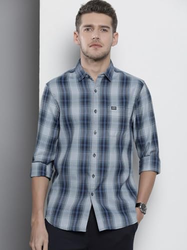 Image of The Indian Garage Co Men Regular Fit Checkered Full Sleeves Cutaway Collar Casual Shirt