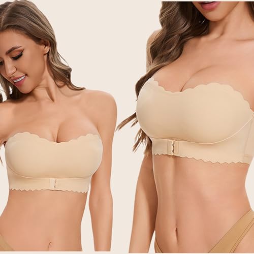 Zkydhbd Bralette sans bretelles pour femme sans rembourrage sans couture avec fermeture à bouton sur le devant Lingerie confortable à porter sous-vêtements couleur unie soutien-gorge dos nu, Rouge, XL – vue 9