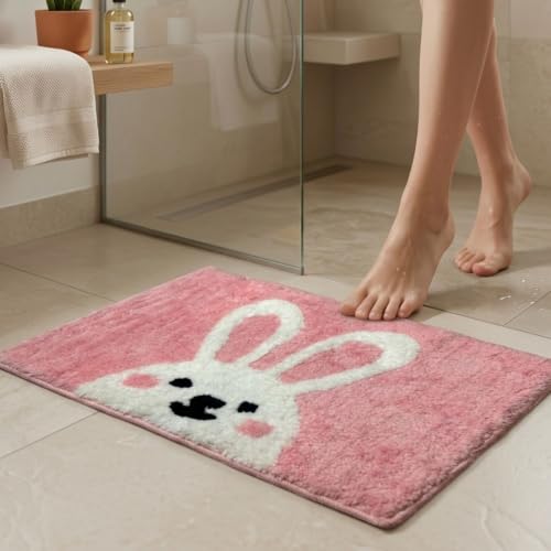 Image of Dream Weaverz 2000 GSM Soft Microfiber Bath Mat - Quick Dry Anti-Skid Water Absorbent Floor Rug, Machine Washable Non Slip Door Mat for Bathroom & Bedroom (40 x 60 cm) (Cute Bunny)