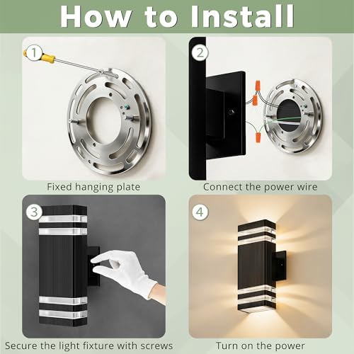 Image of JYV 2Packs Square Outdoor Wall Lights, Up and Down Lighting Fixtures, Black