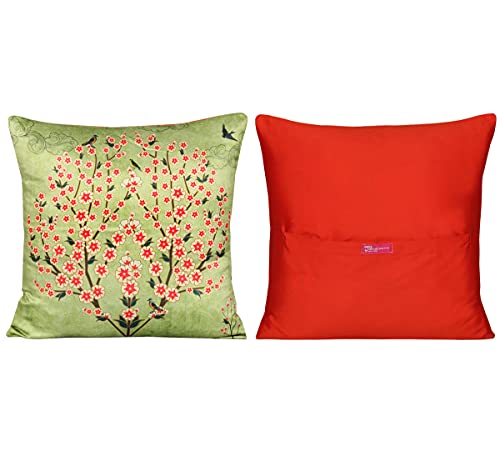 Image of India Circus by Krsnaa Mehta Bougainvillea Delights Multicolor Satin Blend Cushion Pillow Covers Set of 5 (16 X 16 Inches)