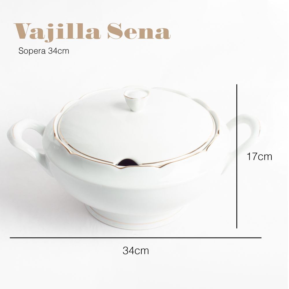 Soupière en porcelaine blanche (3 l) Sena, 1 couvercle en porcelaine, tranchant doré