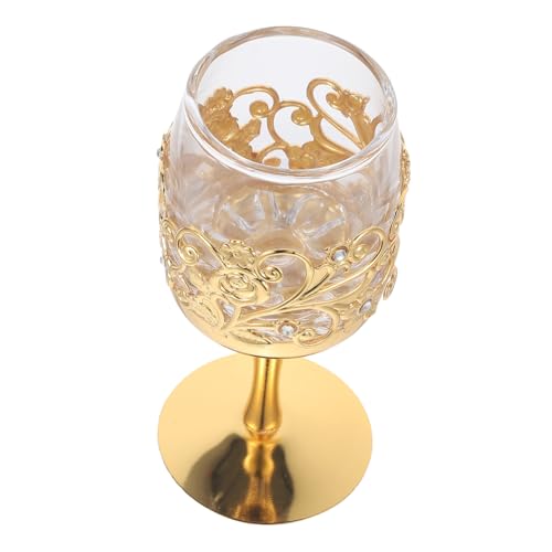 DECOMELODY Copa De Licor Vintage Dorada Relieve, Vaso Compacto De Metal y Vidrio, Práctico Para Whisky y Cócteles, Adecuado Para Fiestas, Bodas y Picnics