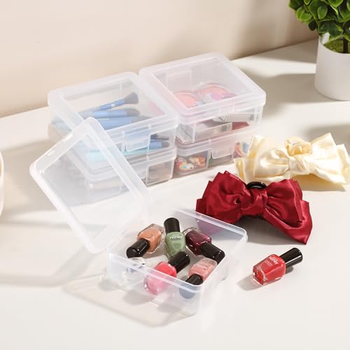 Image of 12 Pack Small Clear Plastic Storage Boxes with Lids, Craft Jewelry Life Item Organizer for Puzzles, Pens, Rings, Needle and Thread, Nail Polish, Remote Controls