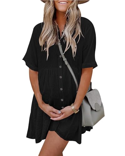 AUSELILY Women's Summer Babydoll Dress Casual Short Sleeve Sundress Button Down Dresses with Pockets 2025 New