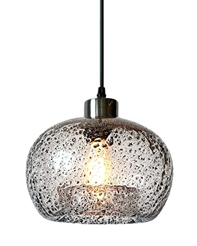 CASAMOTION Pendant Lighting Hand Blown Glass Small Drop Ceiling Lights for Kitchen Island Vintage Rustic Farmhouse Dining Room Bar Area Over Sink Clear Seeded Color Brushed Nickel Finish 9 inch Diam