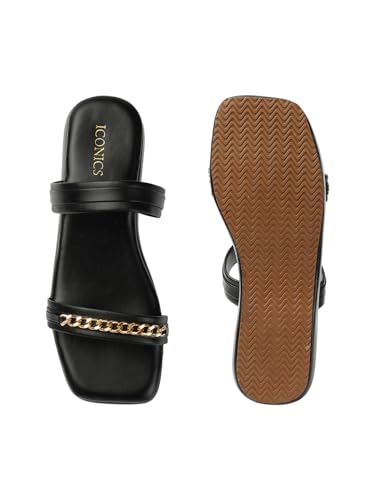 Image of Iconics Women's Fashionable Slip On Comfortable Sandals Colour-Black, Size-UK 8