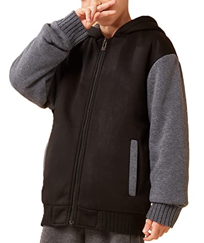 Jacketown Boys Sweatshirts Sherpa Lined Hoodie 2022 Fall Winter Fleece Zip Up Hooded Jackets Size 8 Black Grey #TOP1