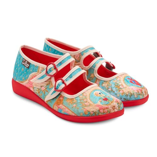 Image of Hot Chocolate Design Whimsical Women's Mary Jane Flats | Adjustable Buckle Strap, Round Closed Toe, Cushioned Insole, Vegan Textile, Lightweight All-Day Wear