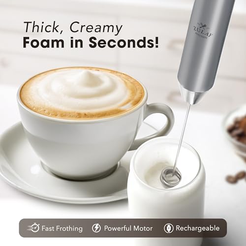 Image of Zulay Kitchen Rechargeable Milk Frother Handheld - Frother Wand, Drink Mixer, Electric Whisk Frother, for Cappuccinos, Matcha & Protein Powder - Lux 4 Whisk 2 Speed Waterproof 2000mAh Silver