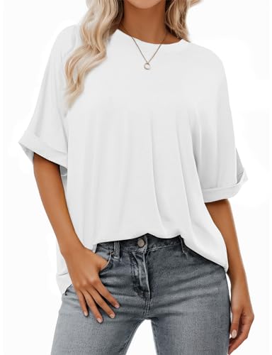 Buauty Womens Oversized Short Sleeve Tshirt, Plus Size Tops Loose Basic Crew Neck Tee, Summer Business Casual Top 2025 Trendy