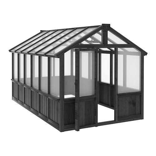 Image of MUPATER 6' x 12' Walk-in Wooden Polycarbonate Greenhouse with Ventilated Window & Lockable Door, Multi-Layer PC Panels for UV Protection, Greenhouse Kit for Outdoor, Garden and Backyard, Black