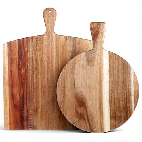 Set 2 Tablas de cortar madera acacia redonda y rectangular miniatura 1