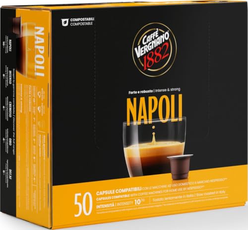 Caffé Vergnano 1882 Èspresso Cápsulas Café Compatibles Nespresso y Compostables, Napoli - Pack 50 cápsulas