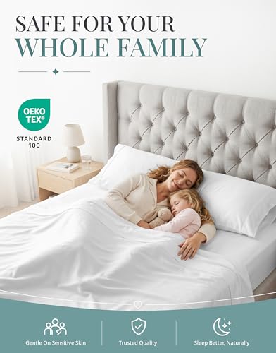 Image of LANE LINEN 100% Cotton Sheets Full Size - 450 Thread Count Sateen Weave - Hotel Quality Softness, Great for Everyday Comfort - Securely Fits Matresses Upto 15'' Deep - Oeko TEX Certified - White