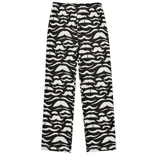 Boy's Pants White Mustache Black Pattern Jogger Pants Elastic Waist Long Bottoms Trousers with Pockets 6-14 Years