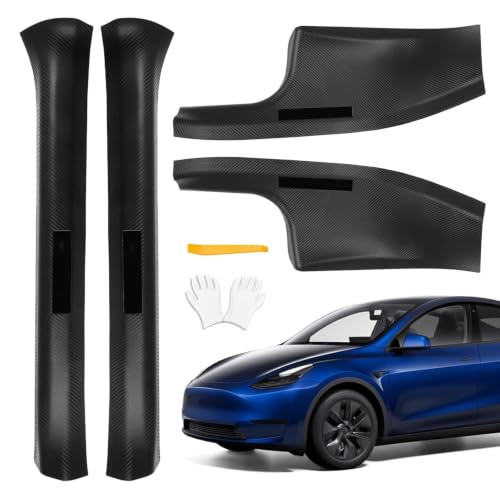 4 Pcs Door Sill Protector for Tesla Model Y 2019-2024 Only for 5 Seater - Carbon Fiber Scuff Plate Guards with Installation Kit Front & Rear Pedal Kick Protection Fit for Tesla Model Y Accessories