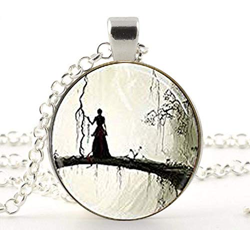 Preisvergleich Produktbild xinzhahi Gothic-Halskette, gruselige Frau, Silhouette verzauberter Wald, Fantasy-Art, Geschenk für jeden Tag