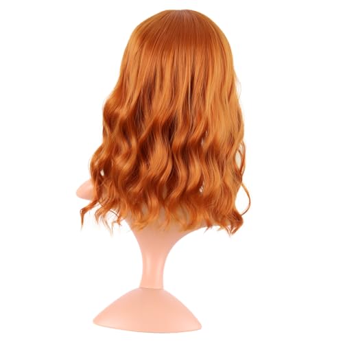 Image of MapofBeauty 14 Inch /35 cm Short Wavy Curly Women Fresh Bright Synthetic Ordinary Flat Bangs Bob Wig (Light Orange)