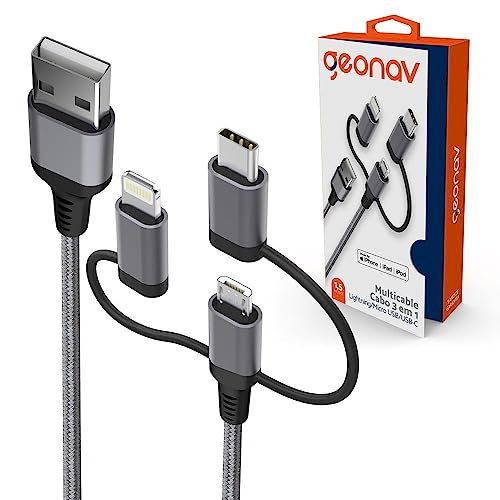 Geonav Cabo 3 em 1 - Conector lightning original Mfi Apple para iPhone, iPad, iPod lightning, Conect