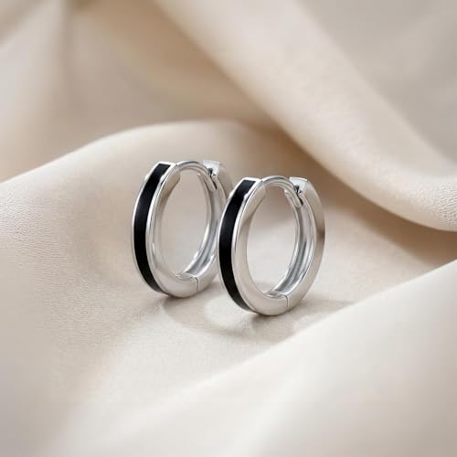 Image of TRUESILVER ACPL 925 Sterling Silver Hoop Earrings for Men | BIS Hallmarked Huggie Hoop Earrings | Minimalist Vintage Chunky Silver Hoops for Men