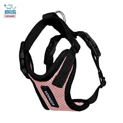 Image of Best Pet Supplies Voyager Step-in Lock Pet Harness w Reflective Pet Leash Combo Set with Neoprene Handle 5ft - Supports Small, Medium and Large Breed Puppies /Cats - Pink /Black Trim Set, XXS
