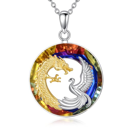 Dragon Necklace 925 Sterling silver Phoenix Necklace Pendant crystal Animal Jewelry Gifts for Women Animal Lovers