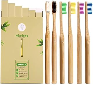 Bamboo Toothbrushes Medium Bristles| BPA Free & Vegan-Friendly Wooden Toothbrush | Eco-Friendly & Biodegradable| Natural Bristles for Healthy Dental Care| Toothbrush in Rainbow Colors, Pack of 6
