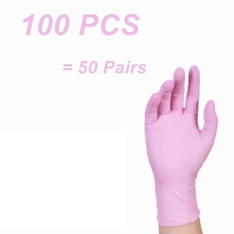 100 guanti monouso in nitrile nero senza lattice, antiallergici, for lavori domestici, pulizia, cucina, lavastoviglie, bellezza(Pink 100PCS,L)
