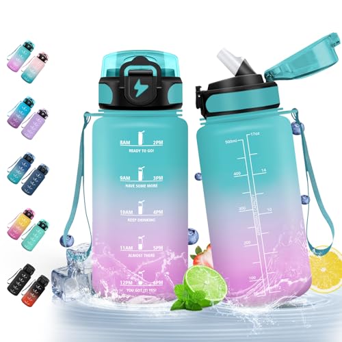 HoneyHolly Botella Agua, 500 ml con Pajita, Botella de Agua, Prueba de Fugas, Botella Agua Niños Colegio, Libre de BPA, Cantimplora para Niños, Deporte, Running, Gimnasio, Bicicleta