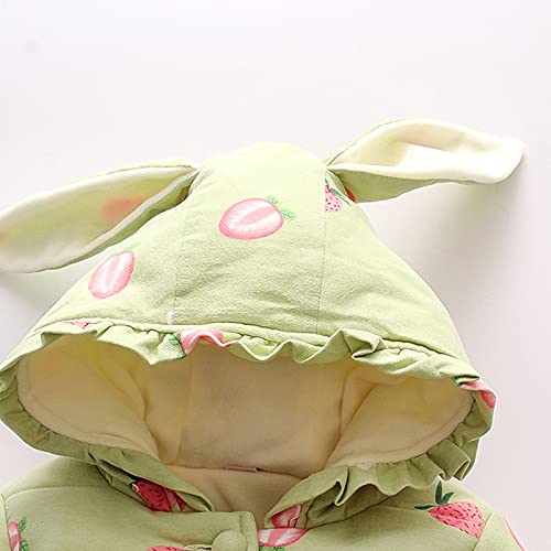 Baby Girls Hooded Puffer Thick 𝗖artoon Print Button Long Sleeve Bunny Jacket Winter Windproof Top with Pocket4
