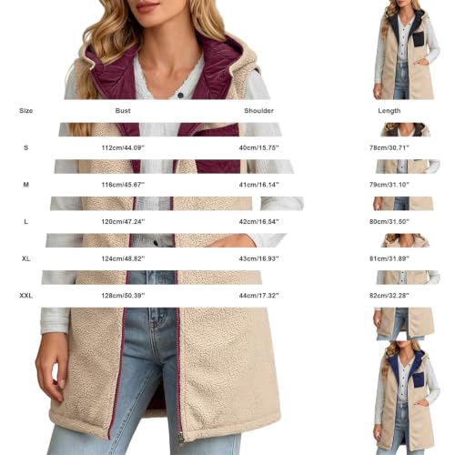 Reversible Long Puffer Fleece Vest for Women Teddy Sherpa Hoodie Khkai | Long Puffer Vests Thermal Clothes 2026 Fall Winter Zip Up Trendy Sherpa Fleeve Vest for Women - image 7