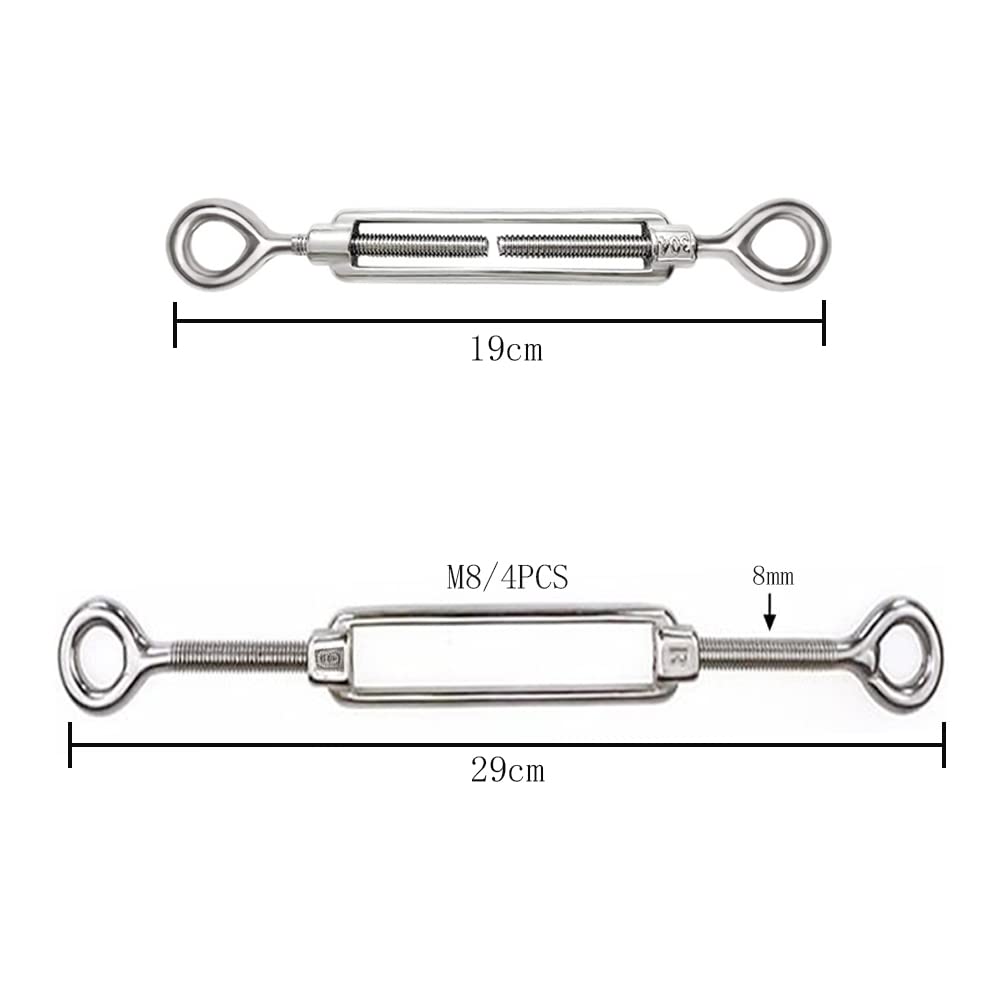 4 Pezzi Tendicavo In Acciaio Inox 304 M8 - Regolabile Con Gancio E Occhiello - Per Cavi, Funi, Recinzioni E Tende - Foto 4