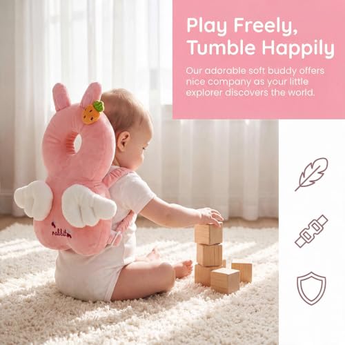 Image of Baby Head Protection Backpack - Soft Lightweight Fall Cushion for Toddlers During Crawling & Walking, Helps Ease Impact from Backward Tumbles(Pink Rabbit)