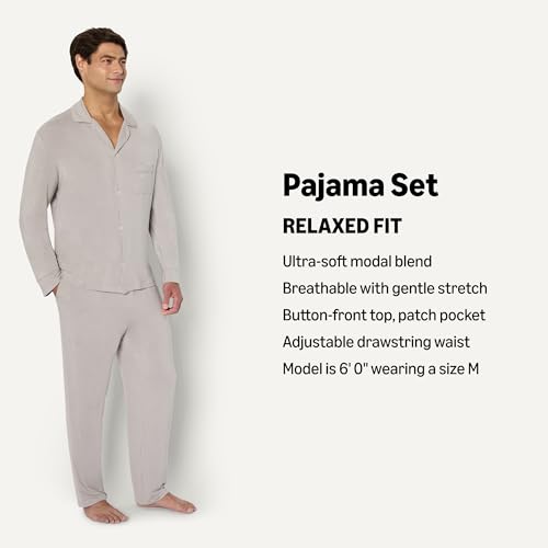 Image of Amazon Essentials x Sofia Grainge Men's Long Sleeve Relaxed Fit Breathable Modal Jersey Pajama Set, Loungewear