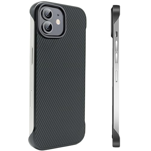Coque iPhone 12 sans bordure ultra fine avec texture fibre de carbone noire