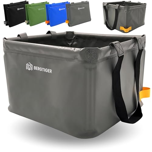 BERGTIGER® Faltschüssel Camping 18/22/26L mit EXTRA GRIFF I Faltbare Outdoor Spülschüssel & Spülwanne I Waschschüssel faltbar zum Abwaschen I robustes Camping Zubehör (Anthrazitgrau/Gelb - 26 Liter)