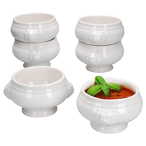 MamboCat 6er Set LEO Löwenkopf-Terrinen I klein – 250ml I Für 6 Personen I Weiße Suppentassen 0,25 Liter I Suppenterrinen mit Löwenköpfen I Suppenschale für Hochzeits-, Erbsen- oder Linsensuppe