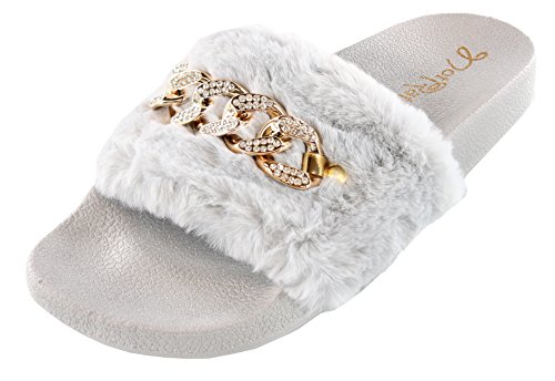 Not Rated Chainy Women Furry Slide (8, Grey)