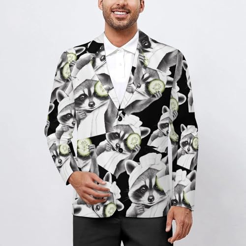 Cute Bath Raccoon Men's Slim Suit Long-Sleeve Prom Tuxedo Classic Two Button Business Jacket2