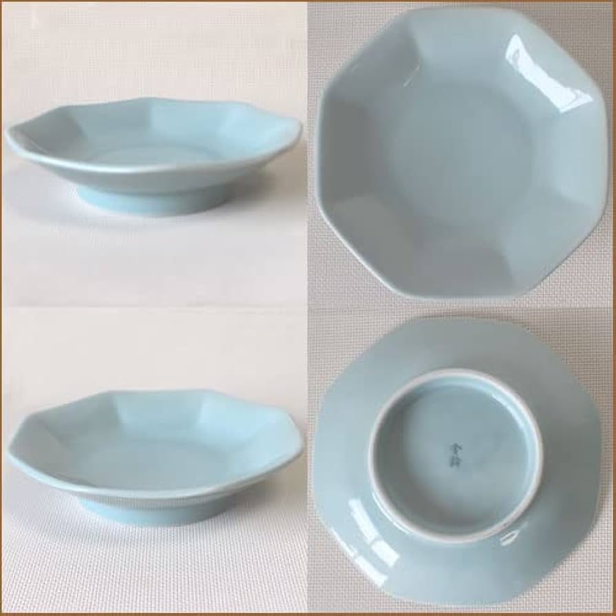   八角形皿 ホワイト/ブルー Amazon.co.jp: 八角皿 青磁中華 八角高台皿 19.6cm 国産 食洗機対応