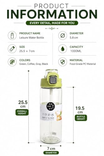 Image of THE VENTI SHOTAY Unbreakable Water Bottle (1L-Black) | with Sipper BPA Free Tritian, Leak-Proof Water Bottle Ideal for Office, Sports, School, Gym