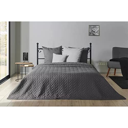 Manta XXL para cama y sofá, manta para cama, universal, funda de sofá, manta de sofá, manta de salón, diseño trenzado, 240 x 220 cm (gris) Cover